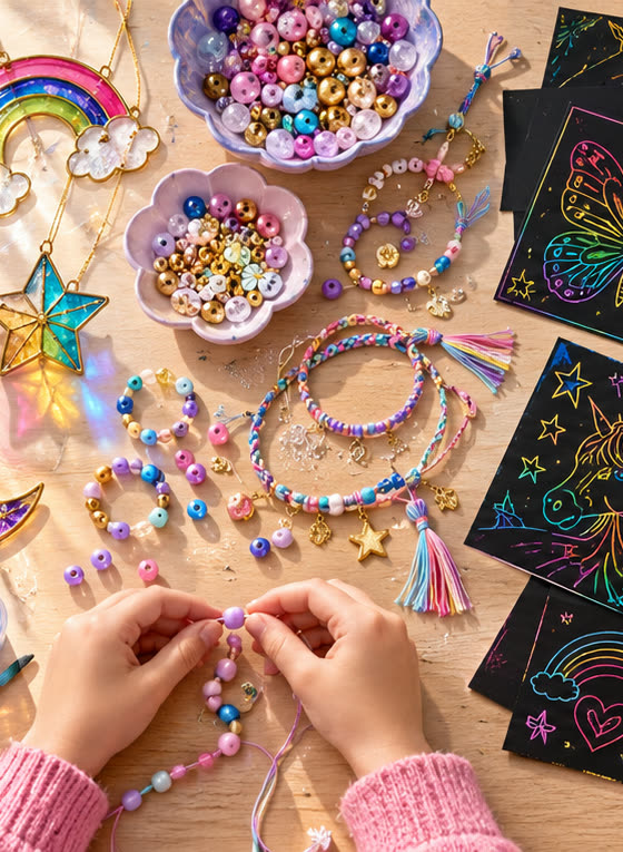 Colourful beads and handmade friendship bracelets