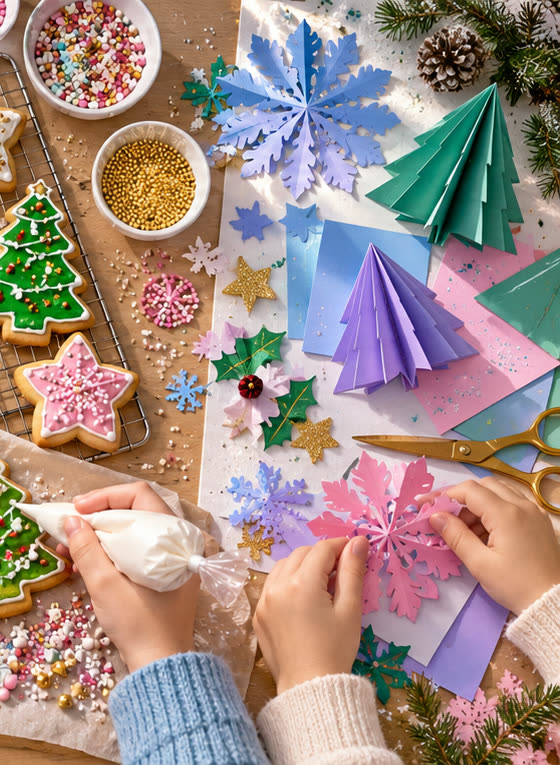 Seasonal paper crafts and colourful decorations